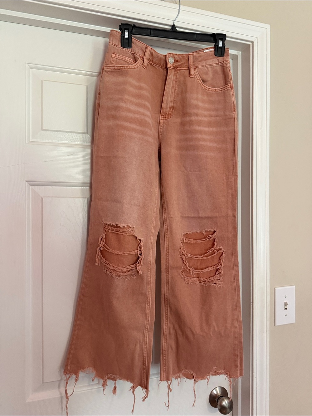Vervet High-Rise Wide-Leg Distressed Jeans in Muted Terracotta